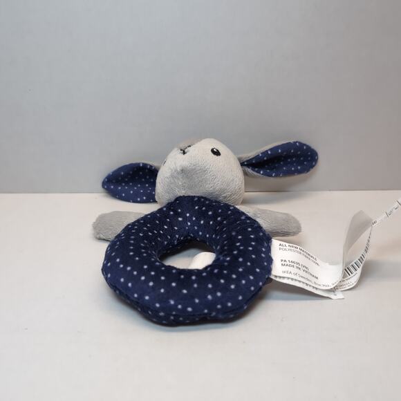 Ikea Gulligast Rabbit Bunny Baby Rattle Gray Blue Polka Dot Ring - Picture 5 of 7